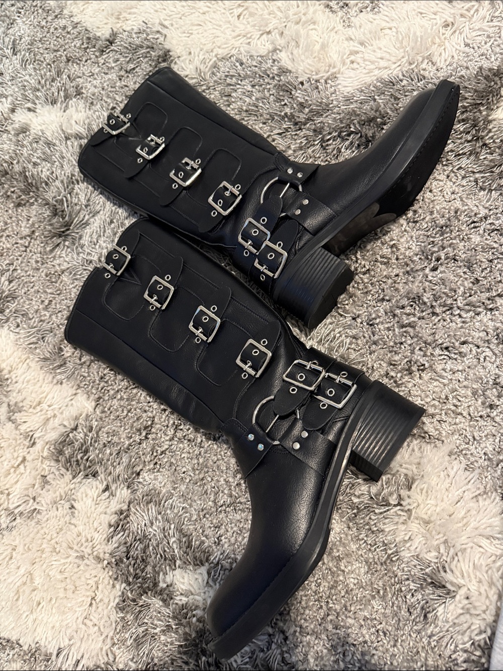 Women's Black Buckle-Accent Lace-Up Mid-Calf Boots Size 38